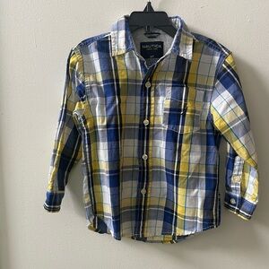 Nautica long sleeve button down, blue/yellow plaid, size 3T